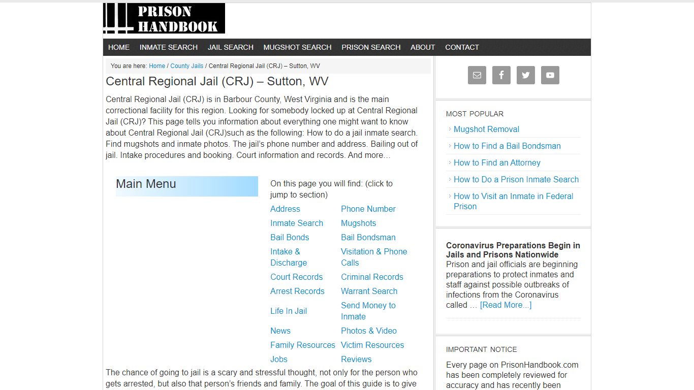 Central Regional Jail (CRJ) – Sutton, WV - Prison Handbook
